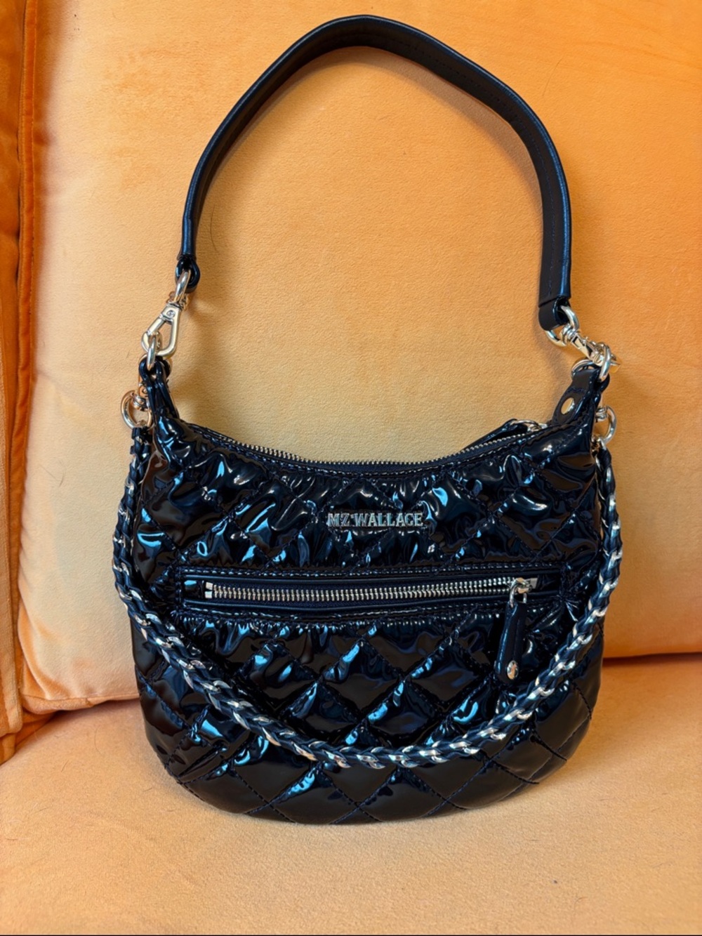 MZ Wallace Black Quilted Lacquer Mini Crosby Sienna Crossbody black